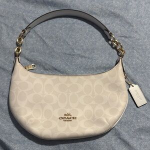 Coach Cream Signature Crescent Shoulder Bag with Gold Hardware